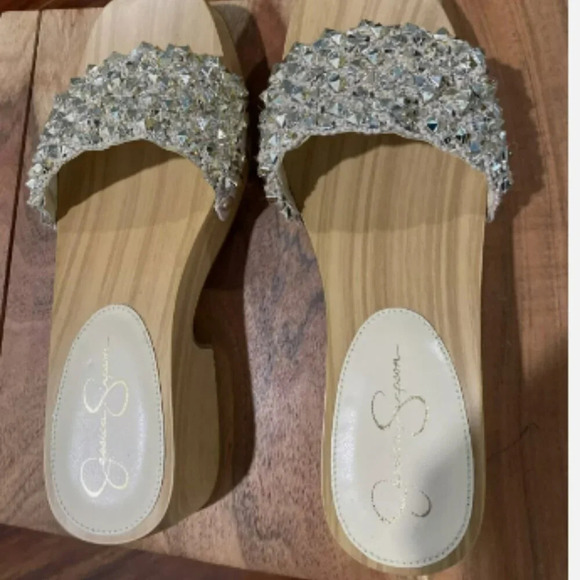 Jessica Simpson Rell Wood Platform Sandals Shoes Natural Gold Spikes Women’s 8M - Picture 3 of 5